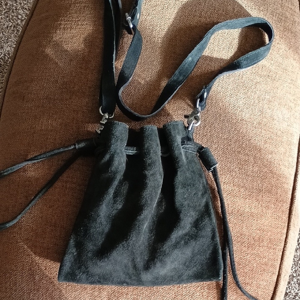 Cute Black Suede Drawstring Bag